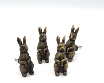 Bronze Rabbit Knob, Floppy Eared Bunny Drawer Pull, Hare door Handle, Cabinet Hardware