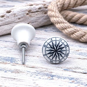 Ceramic Blue and White Compass Knob, Nautical White and blue Drawer pull, Coastal Cabinet hardware, Beach House Decor