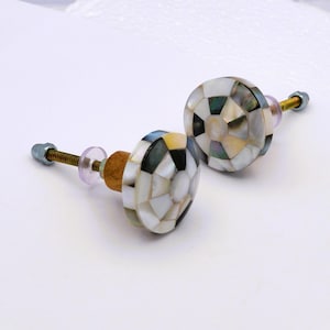 Black and White Mother of Pearl Knob, Wood Shell Drawer Pull, Decorative Cabinet Hardware