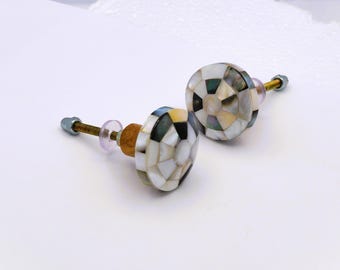 Black and White Mother of Pearl Knob, Wood Shell Drawer Pull, Decorative Cabinet Hardware