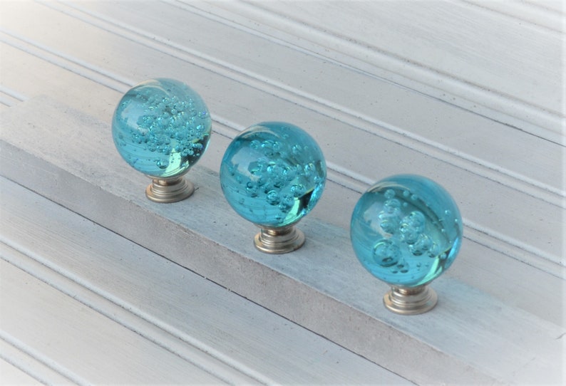 Blue Glass Knob Furniture Dresser Drawer Pull Etsy