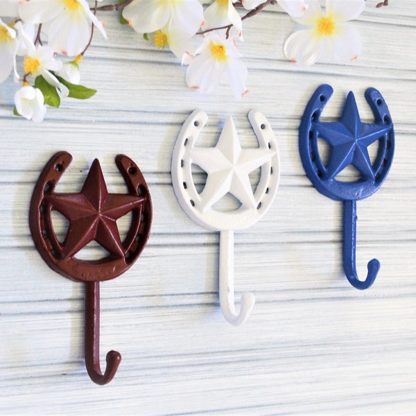 Horseshoe and Texas Star Hook, Country Western Kitchen Towel Ring, Farmhouse Bathroom Texas Star Decor, Barn Ranch Cowboy Hat Hook