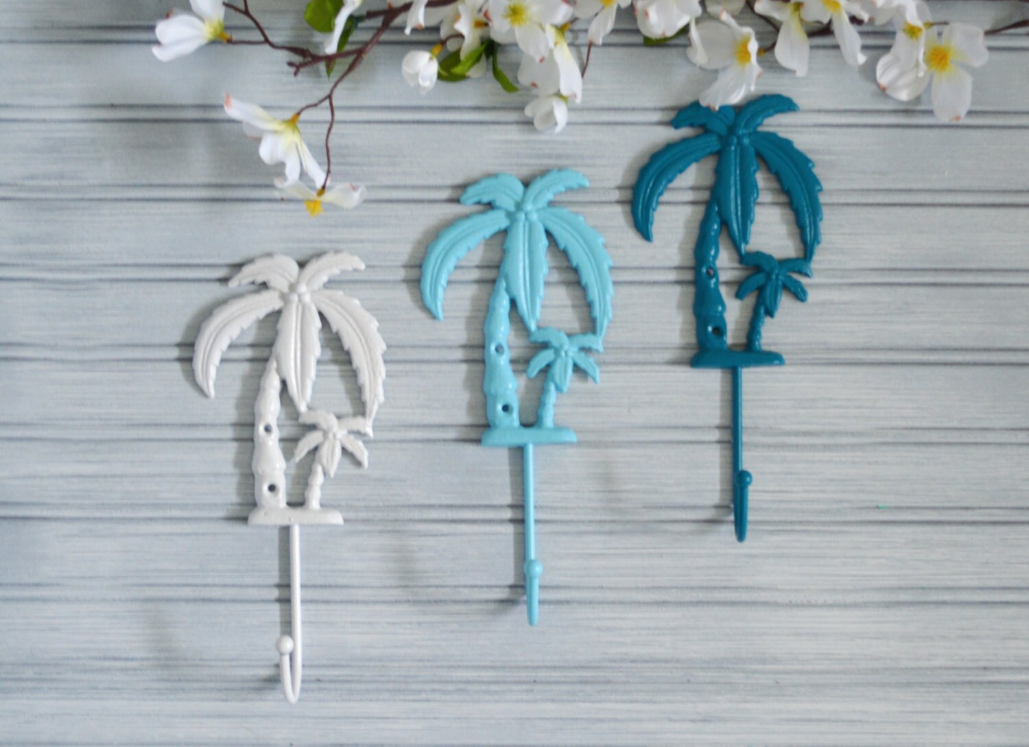 One Palm Tree Coat Hook, Coastal Bathroom Kitchen Towel Ring, Tropica…