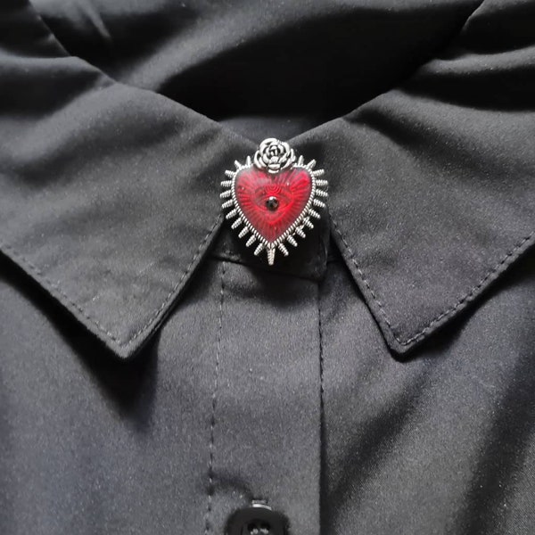 Evil eye heart button cover red heart with rose and spikes thorn heart slide on brooch collar shirt gothic cufflinks suit for alt wedding