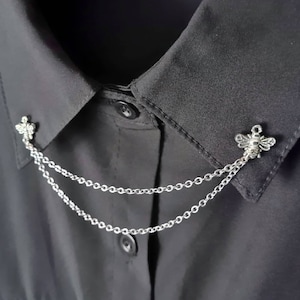Bee collar pin with chain women&#39;s brooch insect badges for her Mother&#39;s Day gift idea bold jewellery cute accessories shirt clasp tips bar