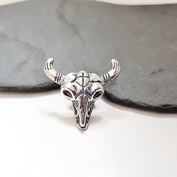 Bull skull collar pin, tie tack, lapel pin, mens shirt brooch, Buffalo, longhorn cow, Indian, Texas, cowboy, punk