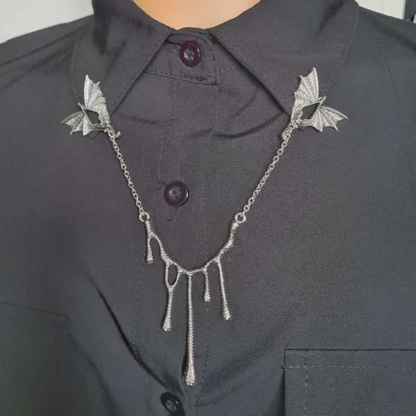 Épingle de collier chauve-souris vampire avec chaîne bijoux gothiques clip pull de style gothique cadeau pour les amateurs de chauves-souris bijoux emo Halloween