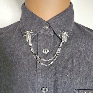 Cicada collar pin with chain women's brooch insect for her Mother's Day gift idea bold beetle jewellery cute accessories shirt tips bug bar