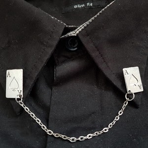 Pik As Kragenpin mit Kette für Männer Spielkarte Brosche Silber Anstecknadeln für ihn unisex Accessoires Pullover Clips für Frauen Poker