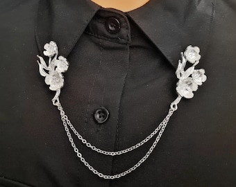 Alfiler de cuello de flor de plata con clips de camisa floral de cadena accesorios clásicos simples para mujeres boda lirio solapa pin cardigan consejos regalo para mamá