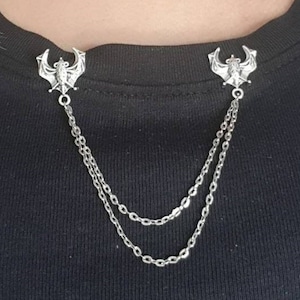 Bat collar pin, Halloween jewelry, men&#39;s collar bar, punk accessories, goth jewellery, gothic style,gift for metal fan, emo, lapel pin, tips