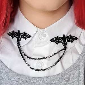 Black bat collar pins men's collar bar punk accessories goth gothic style sweater clips gift for emo lapel pin tips Halloween outfit tie tac