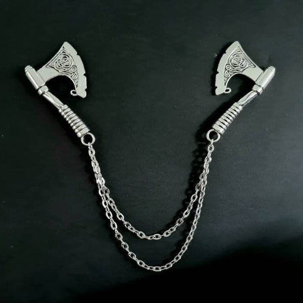 Axe collar pin with chain jewelry for Halloween accessories spooky bar for shirt cardigan clips ethnic tips punk men's jewellery horrors