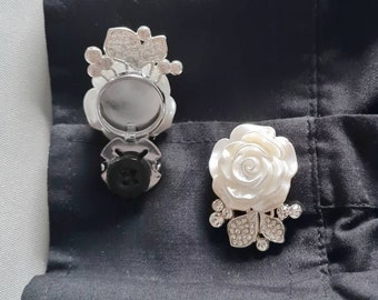 Rose buttons cover pearl flower cufflinks butterfly brooch rhinestone lapel pin women floral suit accessories wedding shirt jewelry clips