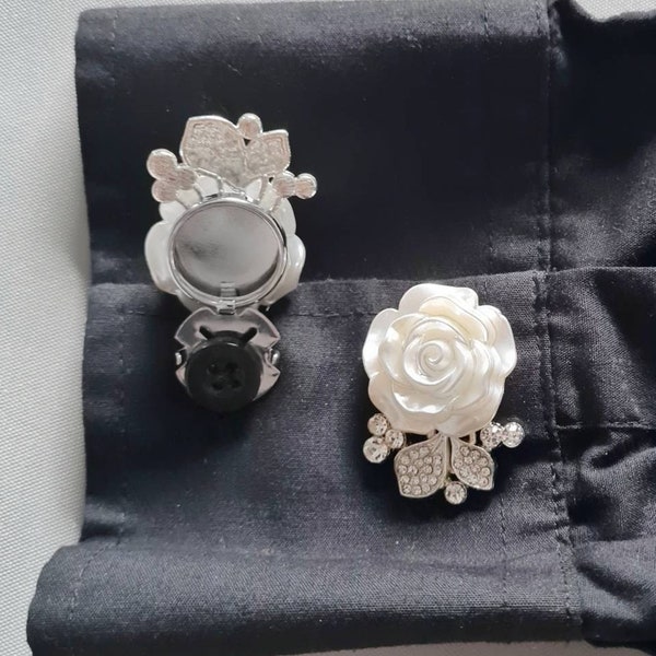 Boutons roses couverture perle fleurs boutons de manchette papillon broche strass épinglette femmes costume floral accessoires chemise de mariage bijoux clips