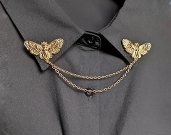 Rode gold skull moth collar pin bug collar clips womens  death head moth brooch insect lapel pin