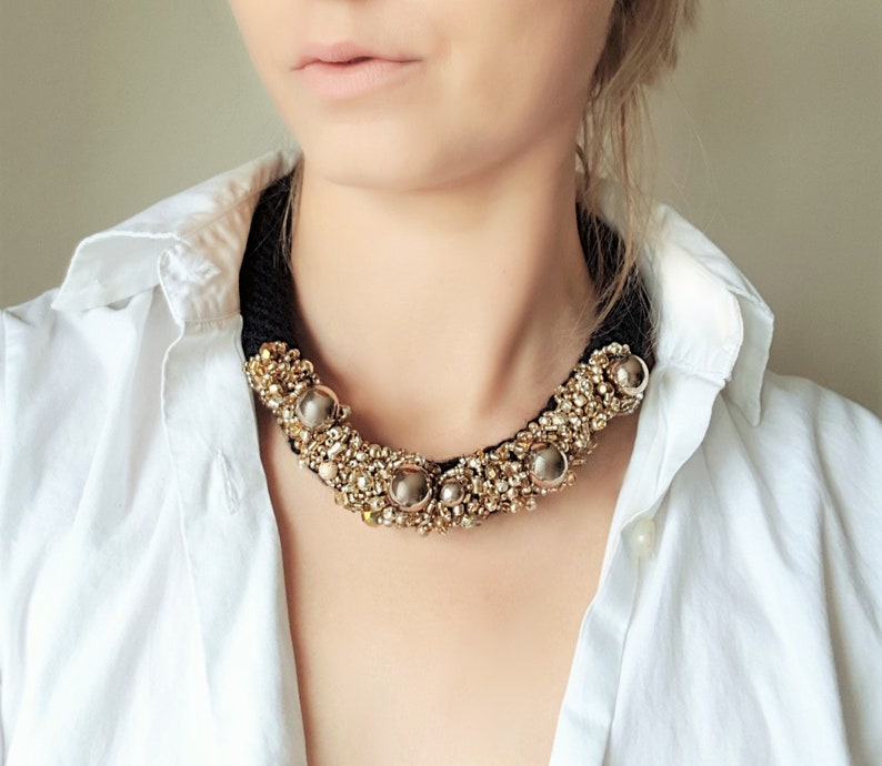 large choker chunky neck piece Gold Statement Necklace impressive bib necklace Elegant Rope Necklace for women stylish collar necklace
