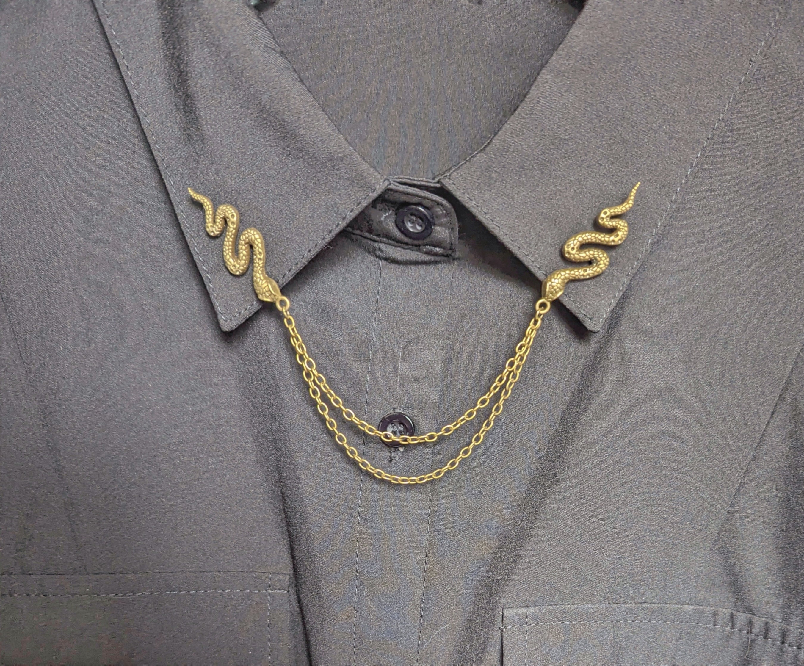 Bronze Snake Collar Pin Chain, Mens Gift Idea Unisex Shirt Clips Brooch ...