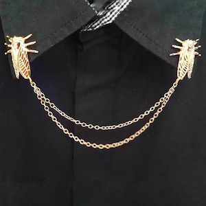 Rose gold cicada collar clip with chain women pin brooch insect  Mother&#39;s Day gift idea beetle jewellery cute accessories shirt tips bug bar