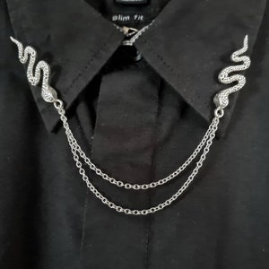 Snake collar pin chain, men's gift idea, unisex collar clips, mens shirt brooch, cobra shirt bar, accessories for him, python present, boa