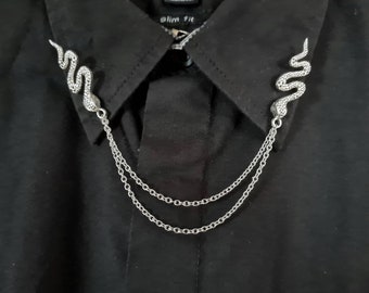 Snake collar pin chain, men&#39;s gift idea, unisex collar clips, mens shirt brooch, cobra shirt bar, accessories for him, python present, boa