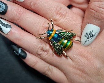 Bee ring, adjustable, gold women's ring, massive, huge ring, big, enormous ring, insect jewelry, gift for her, bug, wasp, fly, bumblebee