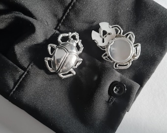 Silver beetle button cover scarab fake cufflinks wedding suit accessories decorative slide on button insect jewelry unisex shirt jewellery