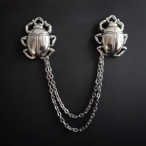 Beetle collar pin with chain women&#39;s brooch insect for her unisex gift idea bold beetle jewellery cute accessories shirt tips bug Egypt bar