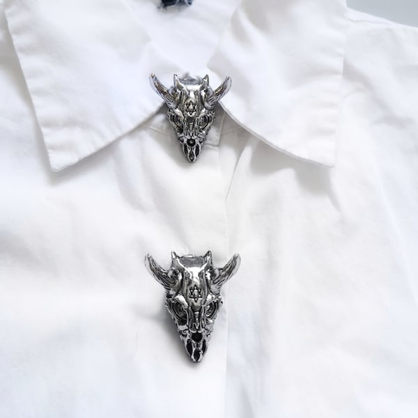 Devil head button cover satan slide on brooch beast collar shirt gothic cufflinks suit for alt wedding