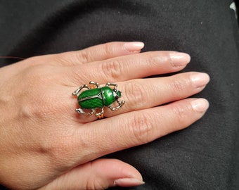 Grüner Käfer Ring Frauen großer Ring mit Skarabäus Zikade Schmuck Emaille Strass Ring Insekt Käfer Flügeldecken Geschenkidee für sie
