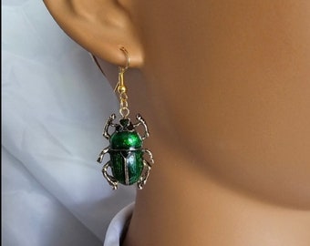 Beetle dangle earings, hanging, long, women's jewelry