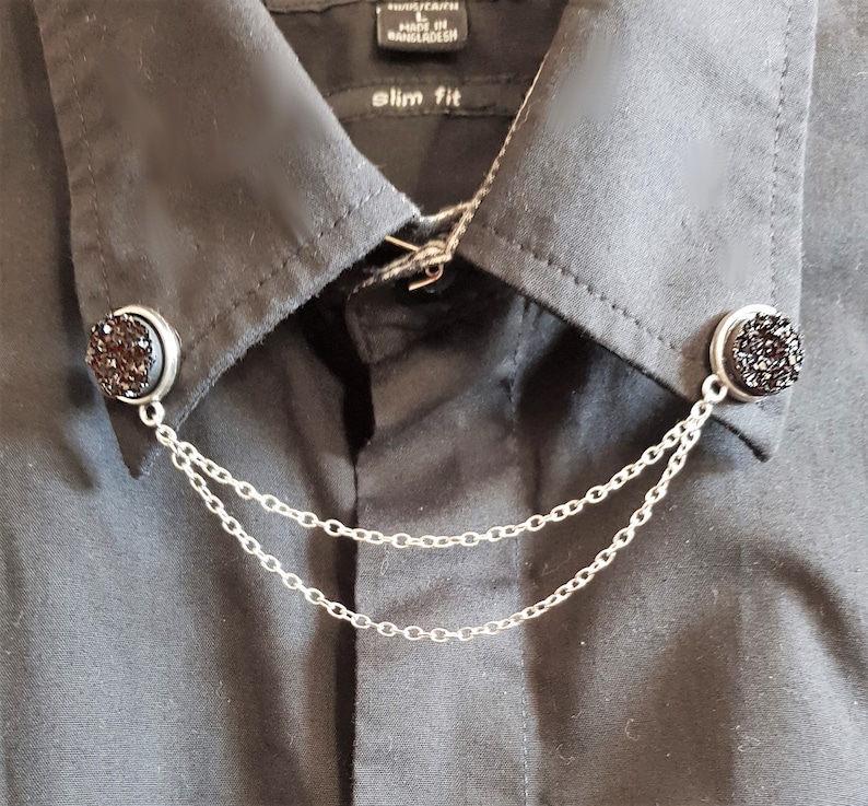 Black Druzy Collar Pin Collar Chain Resin Collar Clip Etsy