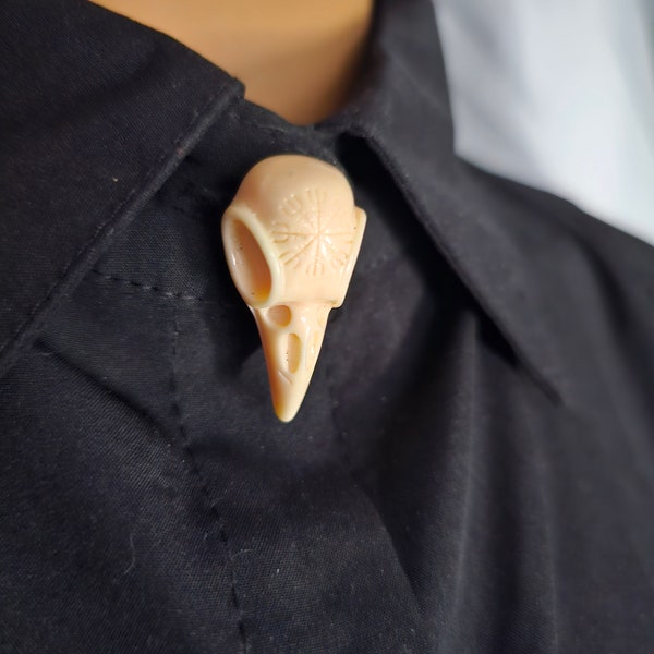 White raven skull button cover