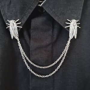 Cicada collar pin with chain women&#39;s brooch insect for her Mother&#39;s Day gift idea bold beetle jewellery cute accessories shirt tips bug bar