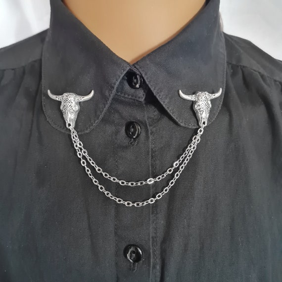 Skull Chain Brooch Pin - Punk Style Collar Pin For Men And Women