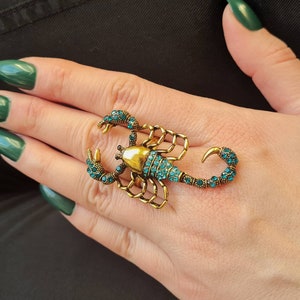 Scorpion ring with adjustable band gold zodiac ring women horoscope ring massive huge Scorpio zodiac sign constellation present turquoise