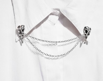 Vogel schedel kraag clips met ketting mannen cadeau idee uniseks kraag pin kraai heren shirt tips bar pest dokter masker griezelig Halloween cowboy punk