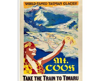 Mount Cook Poster Aoraki Art Vintage New Zealand Print (XR4779)