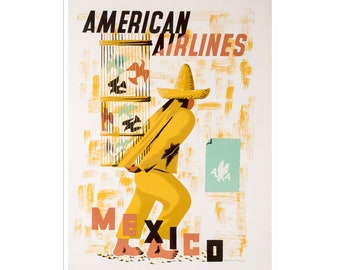 Póster de viaje de American Airlines con arte mexicano impreso en México (XR2098)a
