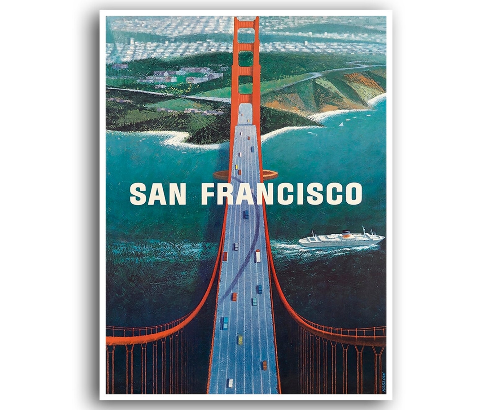San Francisco Retro Travel Vintage Poster Affiche par Mambo