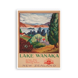 Lake Wanaka Art New Zealand Print Travel Poster Retro (XR3802)