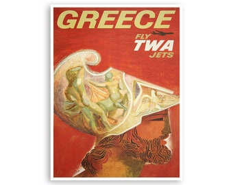 Greece Art Greek Travel Poster TWA David Klein Print Wall Decor (XR1700)a