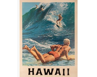 Retro Surfing Art Print Hawaii Travel Poster (XR1794)