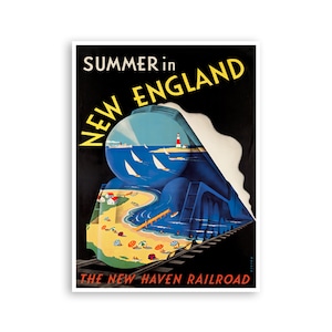 New England Art Travel Poster Railroad Print Sign (XR4169)a