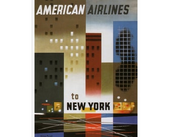 New York Art American Airlines Travel Poster New Yorker Print (XR1750)a