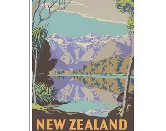New Zealand Travel Poster Art Print Retro (TR114)