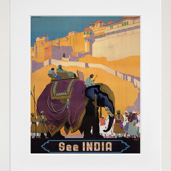 India Art Wall Decor Travel Poster Elephant Print Vintage (ZT229)