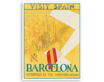 Barcelona Travel Poster Spain Art Spanish Print  (XR3095)a