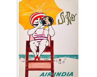 Bondi Beach Art Sydney Print Australia Travel Poster by Air-India (XR4954)