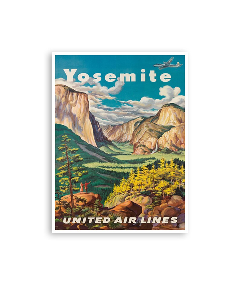 Stampa Poster Vintage Viaggio Yosemite United Air Lines - Formato A4 - Nuovo